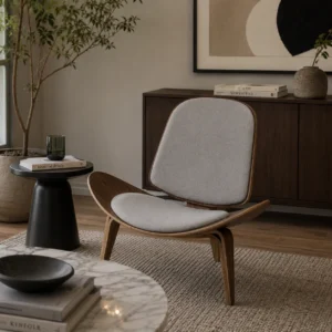 Cloud Whisper: The Gray Shell Lounge Chair