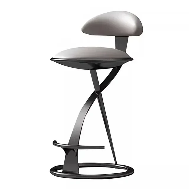 Champaign barstool with sculptural curved metal frame, padded seat and backrest, and modern artistic design for bar spaces