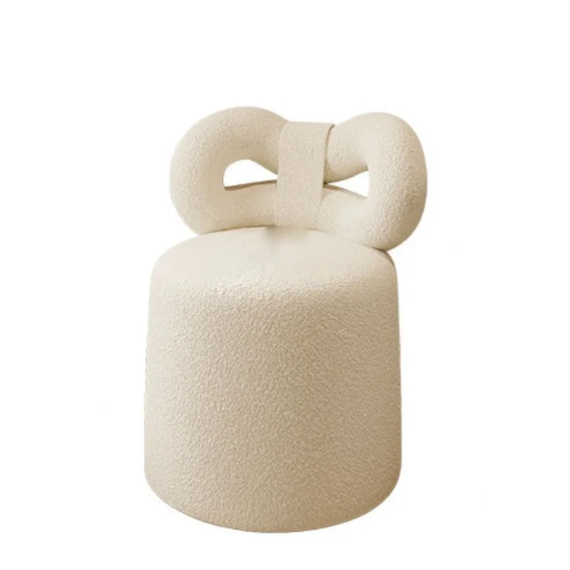 Cylinder Lambswool Ribbon Accent Chair in soft cream fabric with cylindrical seat and sculptural ribbon-style backrest on white background
