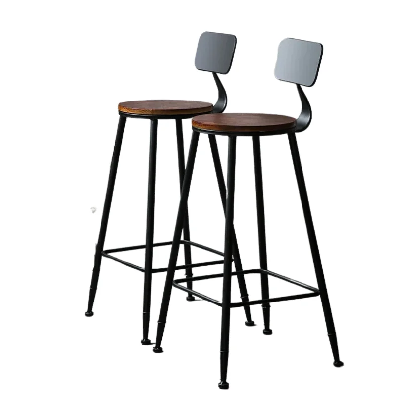 Minimalist gray barstool with compact backrest, round wooden seat, and slim black metal legs offering a clean modern industrial look