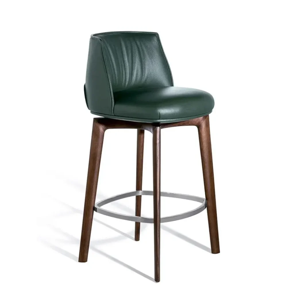 Archibald Stool design barstool with upholstered seat, curved backrest, and elegant metal base for modern luxury interiors