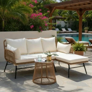 Modern Design 3 Pcs Rattan Patio Lounge Set