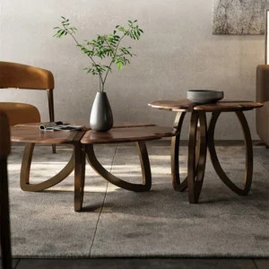 Wooden Coffee Table with Curved Metal Base