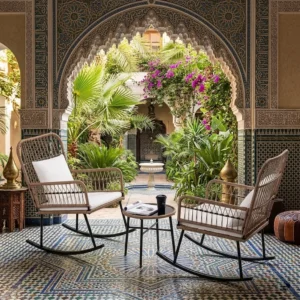 Rattan Rocking Chair Set with Side Table