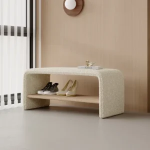 Curved Design Fabric Upholstery Bench