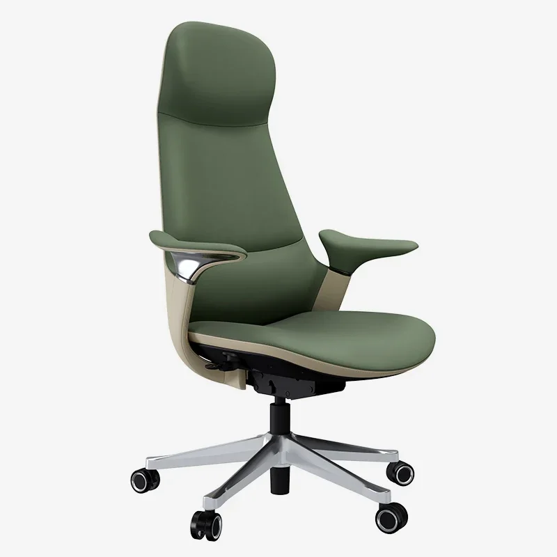 High Back Ergonomic Office Chair with adjustable headrest, padded green upholstery, supportive armrests and smooth swivel base for comfort