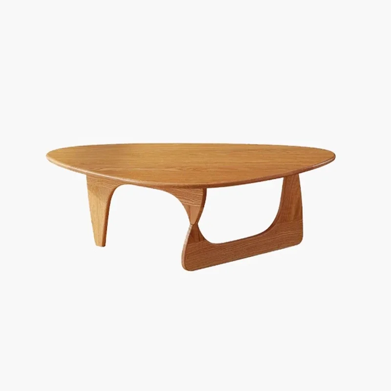 Triangle Design Solid Wood Coffee Table with smooth natural wood finish, curved triangular base and modern minimalist style for living room
