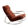 Mid-century modern lounge chair with rust-brown upholstery and chrome metal frame as a stylish seating option.