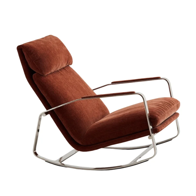 Mid-century modern lounge chair with rust-brown upholstery and chrome metal frame as a stylish seating option.