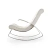 White modern lounge chair with curved cushion and chrome frame