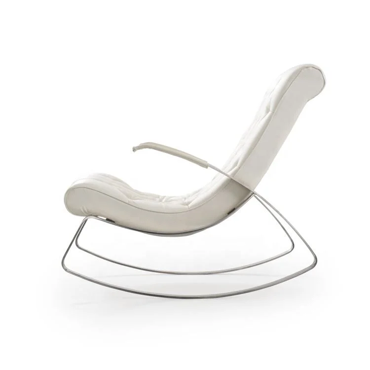 White modern lounge chair with curved cushion and chrome frame