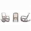 Three dark-brown cane rocking chairs shown from different angles against a white background.
