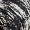 Close-up of a black-and-white marbled texture with circular rings near the edge, an abstract pattern.