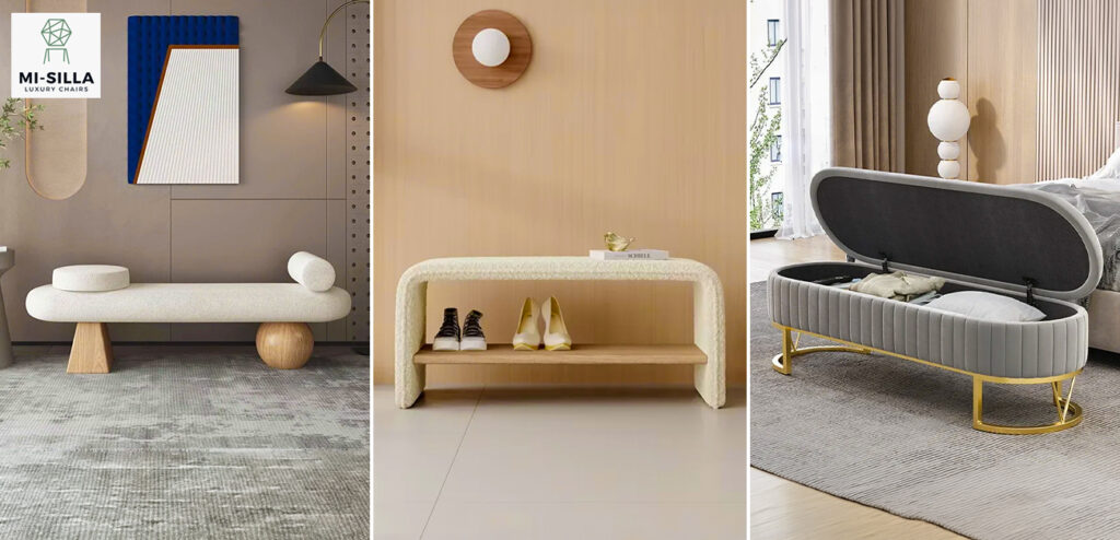 Modern designer benches with minimalist and luxury styles for elegant contemporary home interiors.