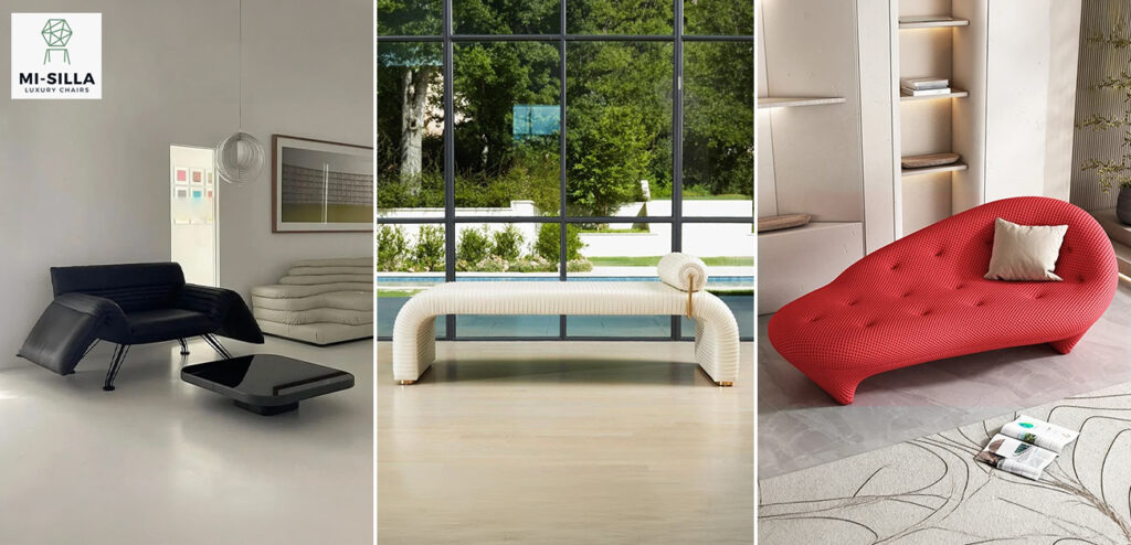 Modern slipper chair and chaise lounge designs blending comfort, luxury, and contemporary interior style.