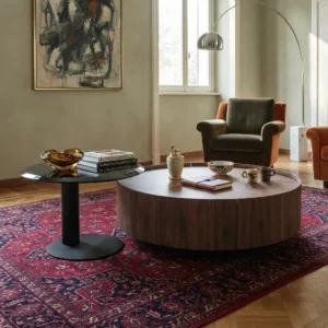 Italian Vintage Round Coffee Table with Storage